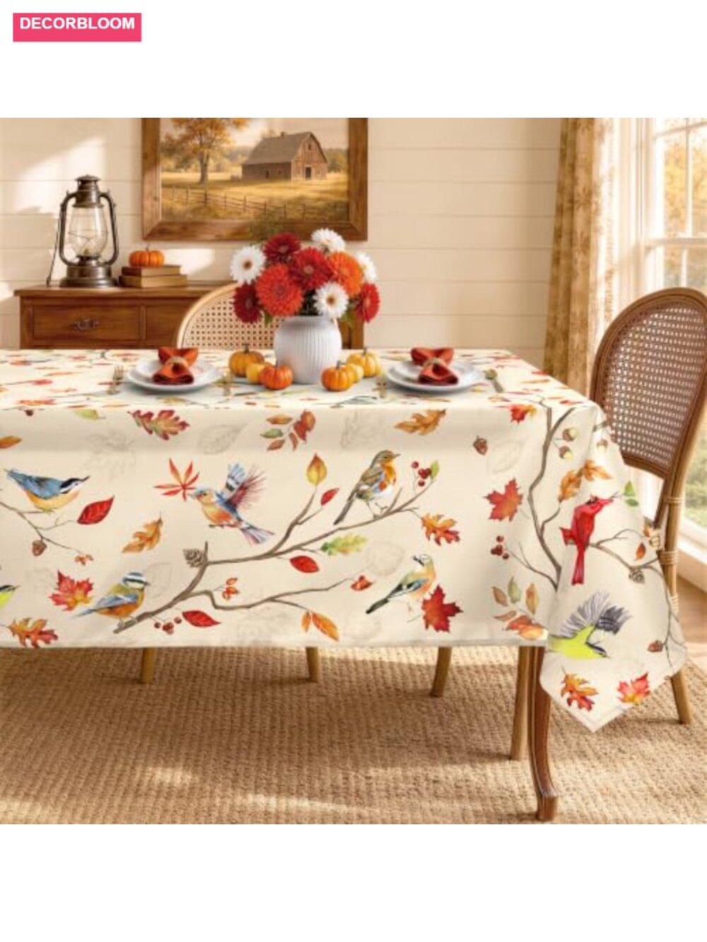Polyester Rectangular Tablecloth 60x120 Inch Bird Maple Leaf